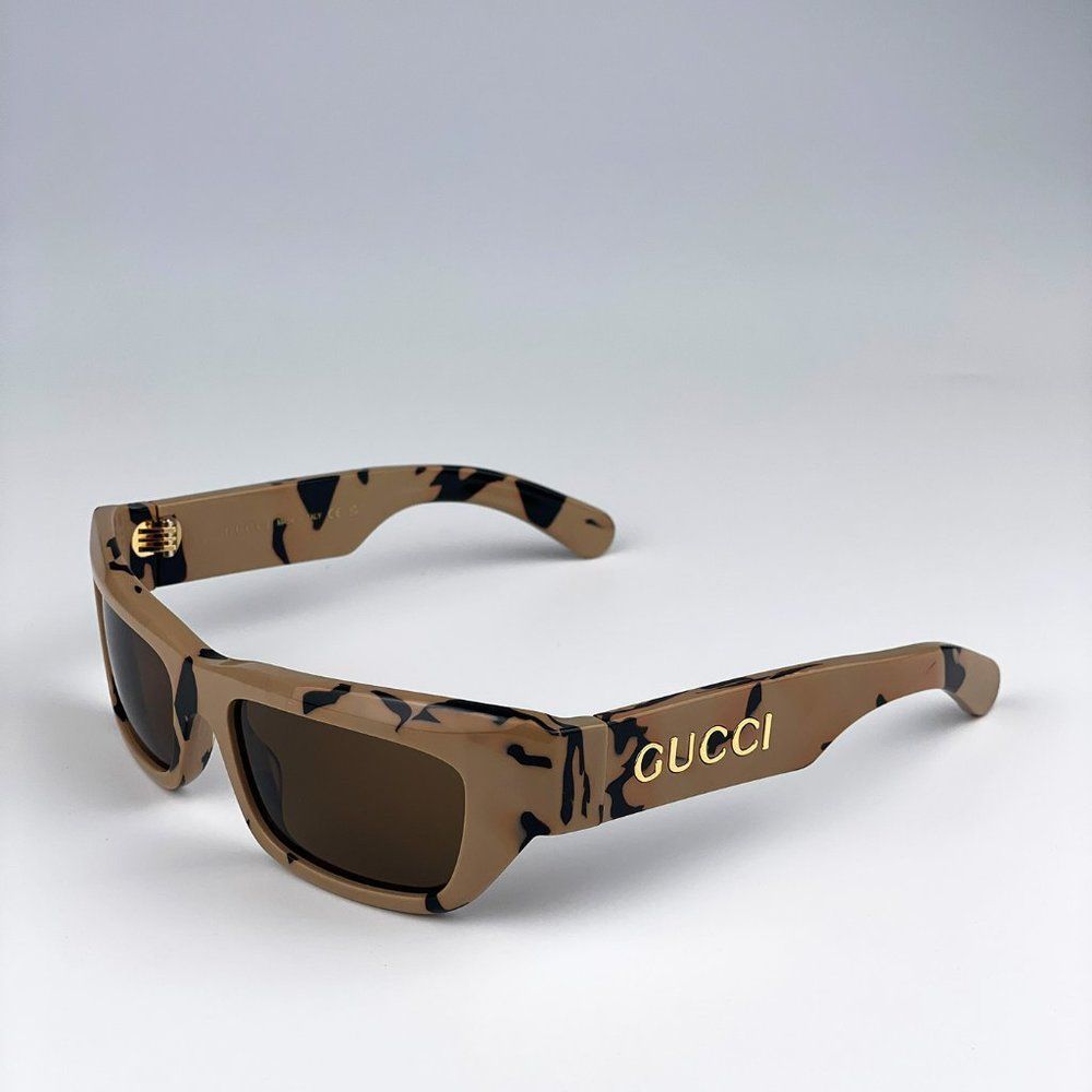 Gucci GG1296S 003 Sunglasses Black Big Spotted Havana Brown Rectangle Unisex - Picture 7 of 10